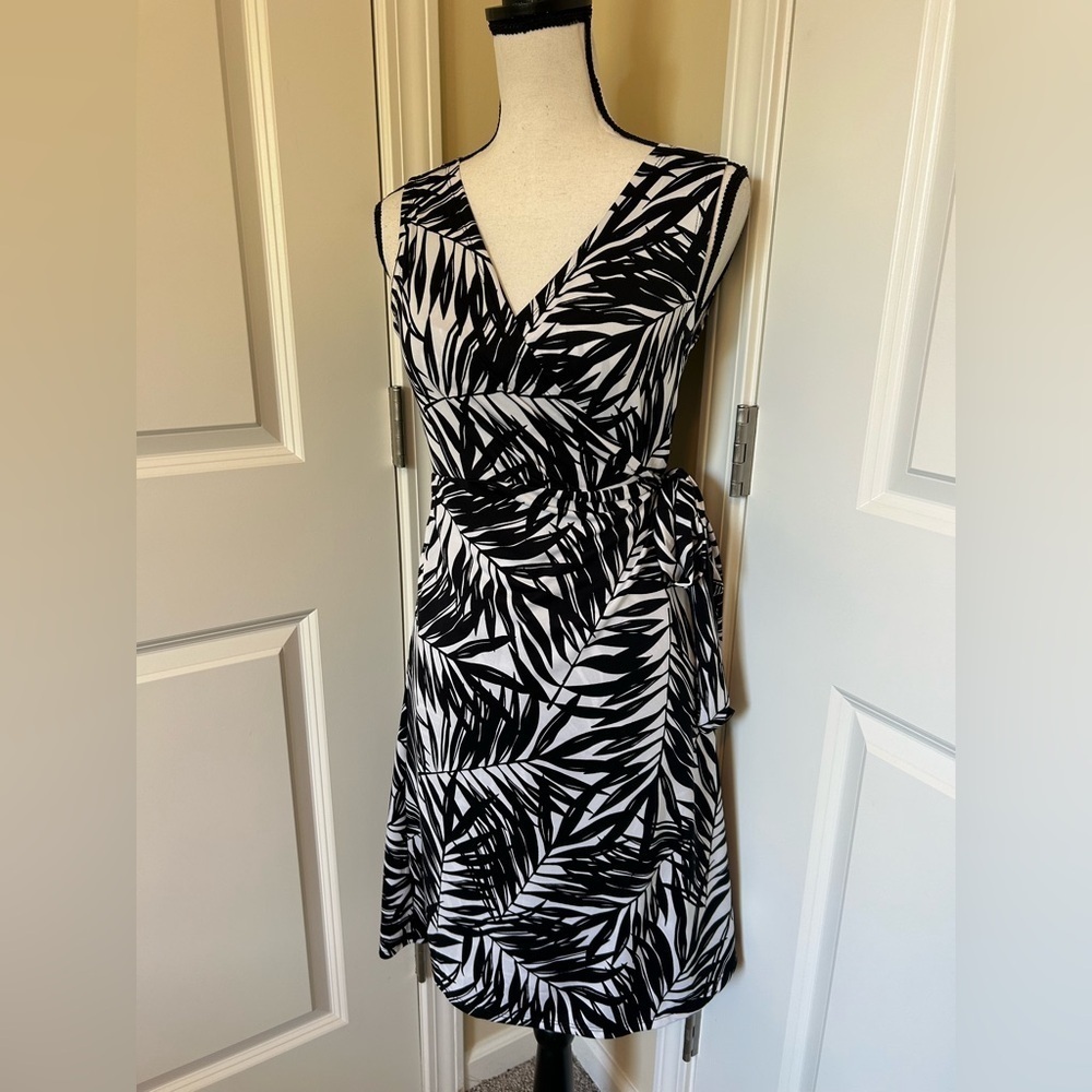 Everly Grey Black and White wrap V-Neck Midi Sundress